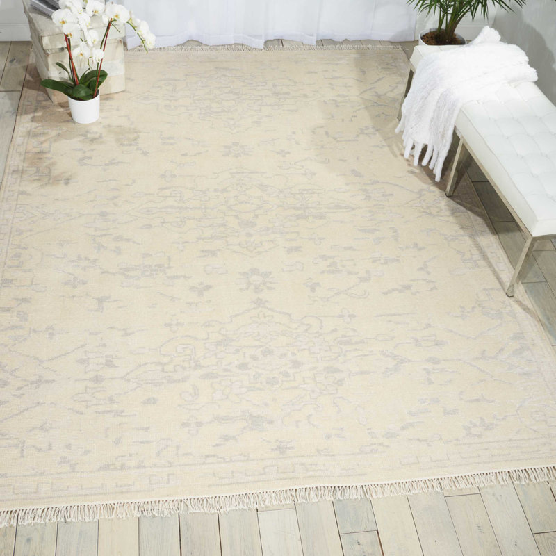 Tapis ivoire noué à la main Colman, Rectangle 7 pi 9 po x 9 pi 9 po