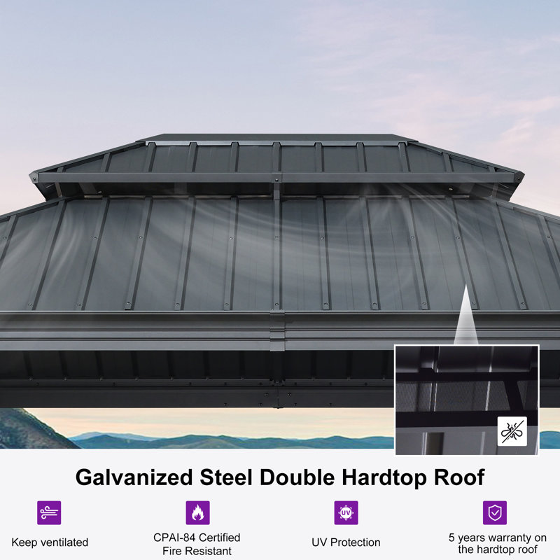 Purple 11' x 14' Hardtop Patio Gazebo with Grey Steel Frame