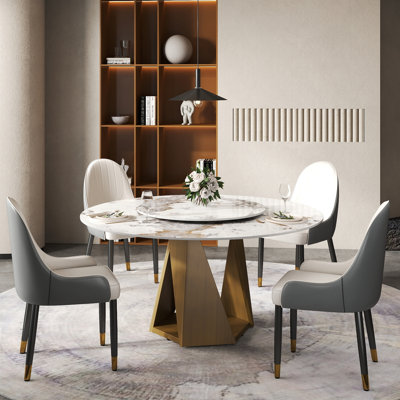 Table de salle à manger ronde en marbre avec base en fer, marbre artificiel pour 6 à 8 personnes (table de salle à manger seulement)