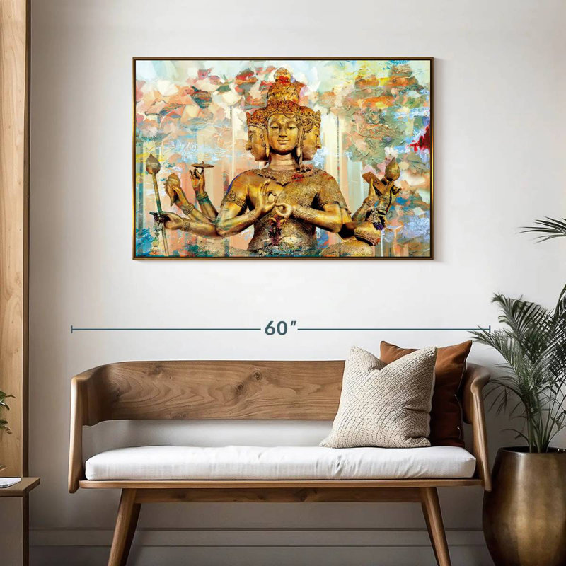 Statue de Brahma, 25 po x 17 po, Cadre flottant doré