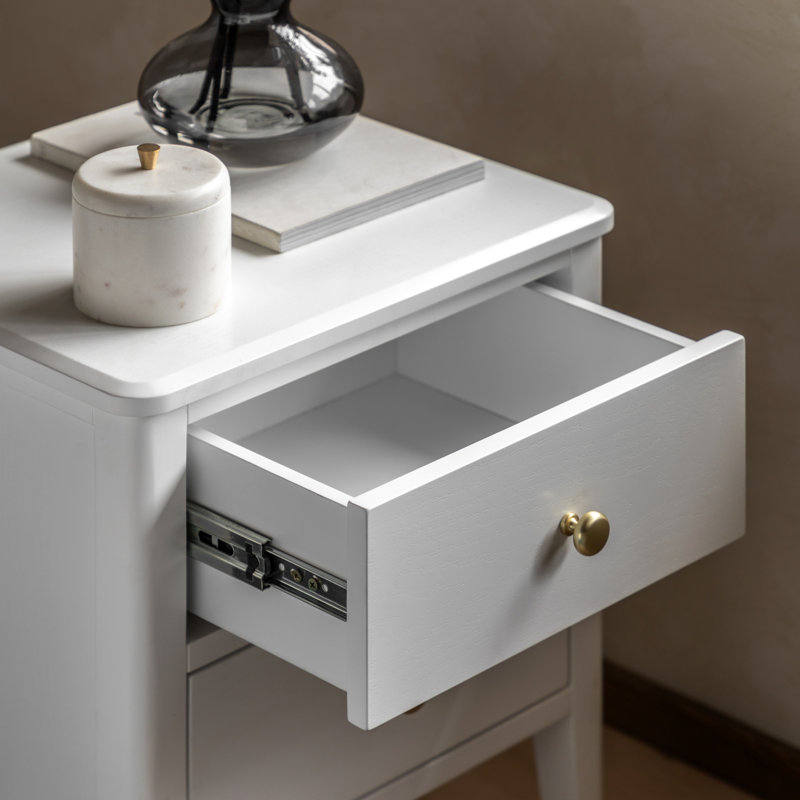 40cm W Solid Wood Bedside Table, White