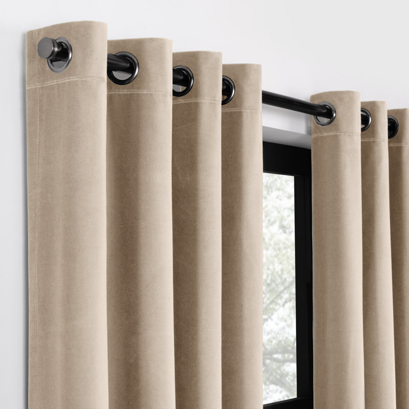 Eclipse Luxury Cotton Velvet 100% Blackout Grommet Curtain Panel, 50" W x 84" L, Dark Gray