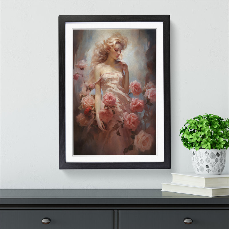 Rose Romanticism - Single Picture Frame Print on Wood, 34cm H x 25cm W x 2cm D, Black