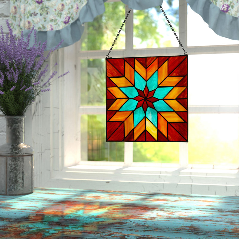 12"H Amelie Quilt Square Stained Glass Window Panel