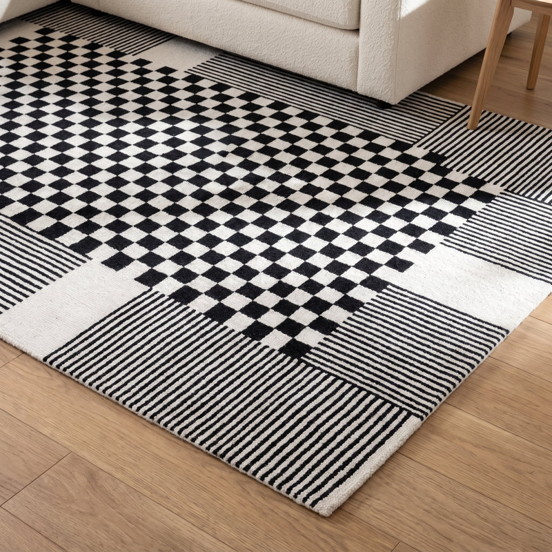 Hertha Wool Checkered Indoor Rug, Rectangle 5' x 8'