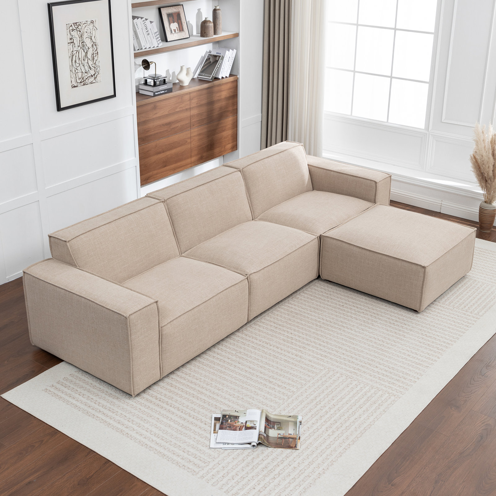 Shonnard Modular Sectional, Beige Cotton Blend