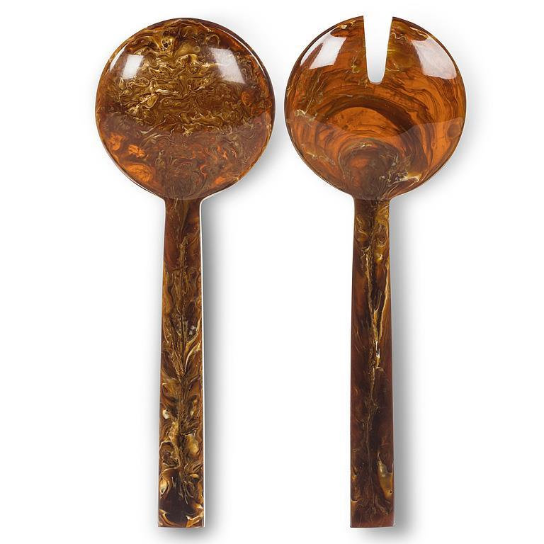Oversize Warm Brown Salad Serving Utensils, Brown