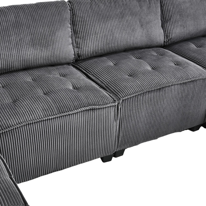 Canapé modulaire modulaire en forme de U 6 po avec revêtement et méridienne réversible en velours côtelé Allure, splendeur respirante