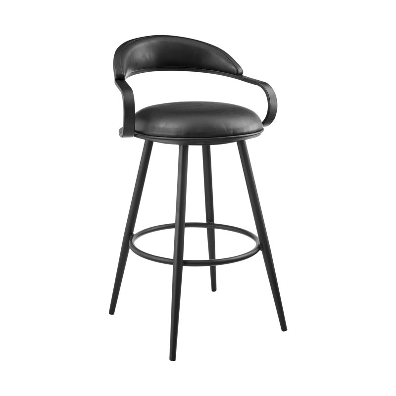 Tabouret de bar ou de comptoir pivotant avec structure en fer Aigerim, Tabouret de bar (siège d'une hauteur de 30 po), Noir