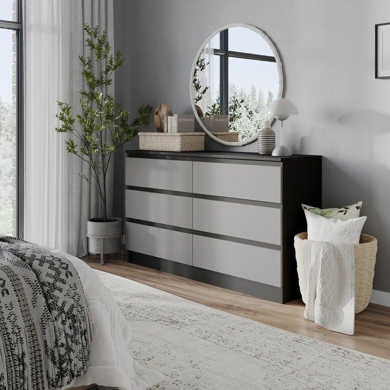Sreyan Solid Wood 6 - Drawer Rectangle Accent Chest, Black/Grey