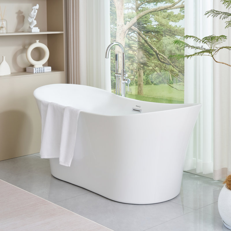 Baignoire de trempage autoportante 67 po. X 31 po., Blanc / chrome poli