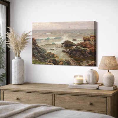 «Coastal Rocky Shore Seascape», photos de salon, impression sur toile encadrée sur toile.