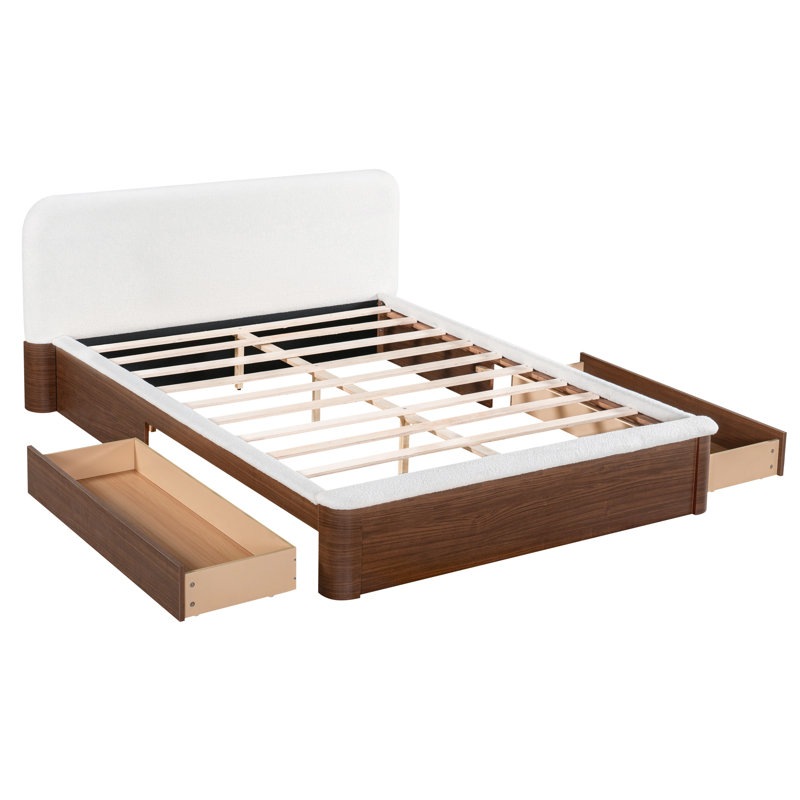 Lit plateforme tapissier Seabrook Modern, Grand lit, Tissu blanc / espresso