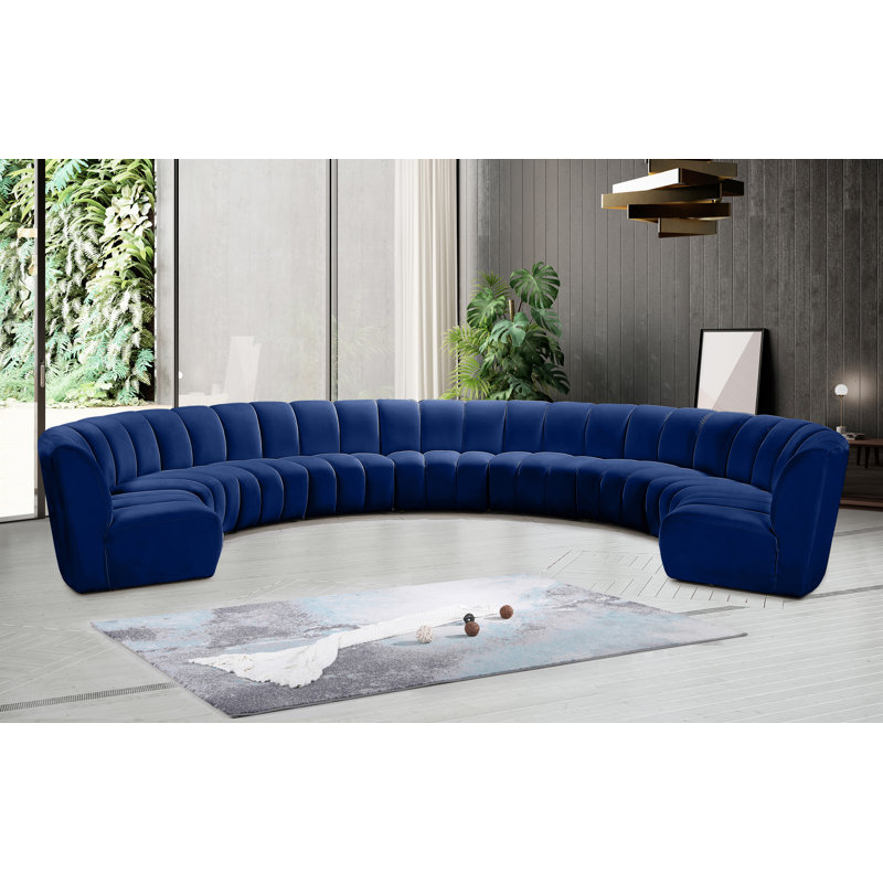 Canapé modulaire en velours Infinity, Velours bleu marine, 9 pièces