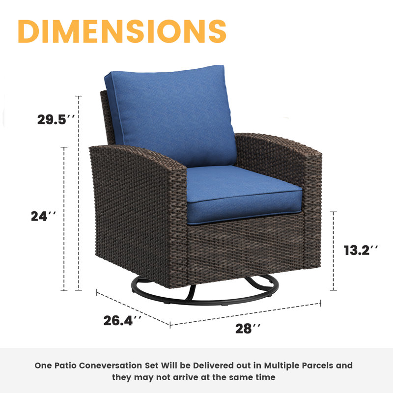 Chaise de patio pivotante avec coussins, Bleu ardoise
