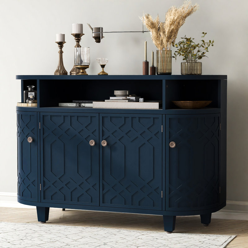 Armoire de rangement incurvée 48 po - Placage de frêne massif et tablettes réglables, Marine