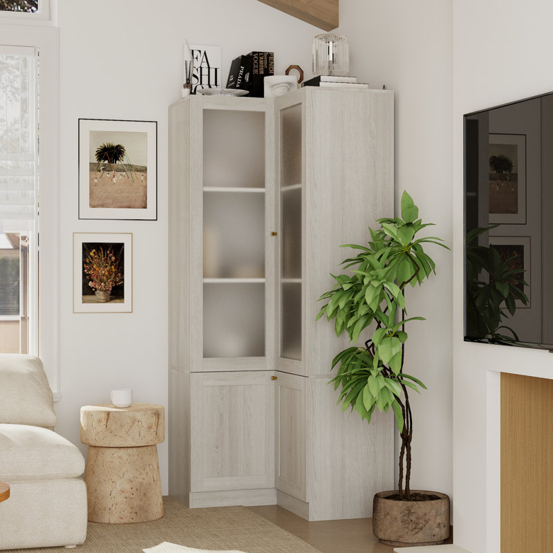 Armoire de coin avec 2 portes en verre et 4 tablettes