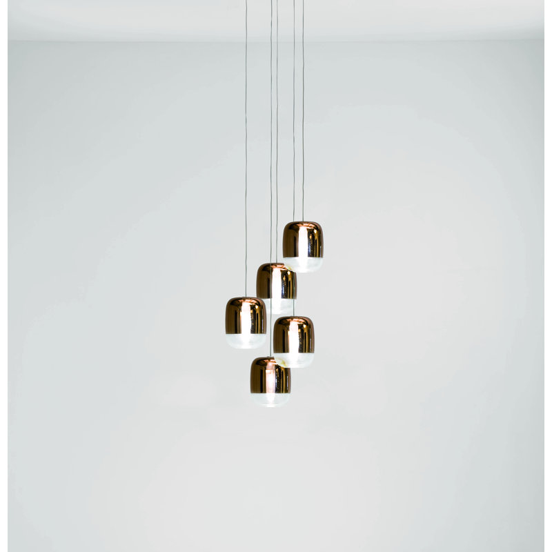 Gong 5 - Light Matt Silver LED Cluster Pendant, Copper