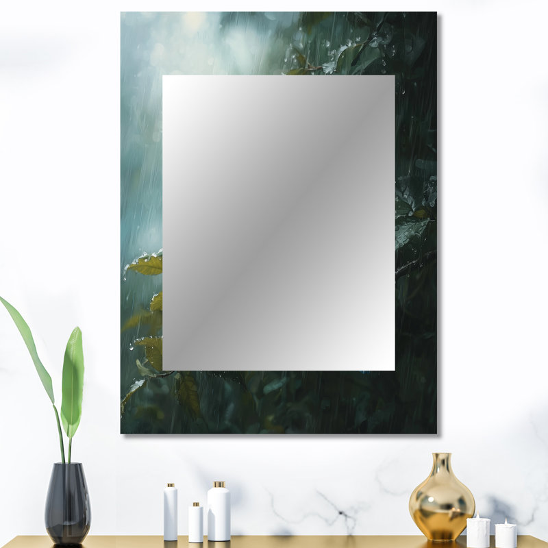 Bluebird In The Forest Rain I - Bird Wall Mirror, Modern Decorative Mirror, Printed Metal Art, 40" x 30"