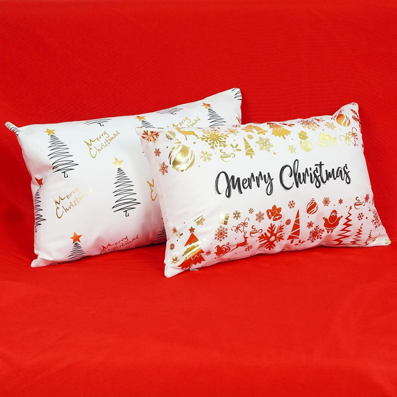 Ensemble de 12 housses de coussins décoratifs de Noël, ensemble de 2 décorations blanches et joyeuses décorations hivernales pour arbres de Noël