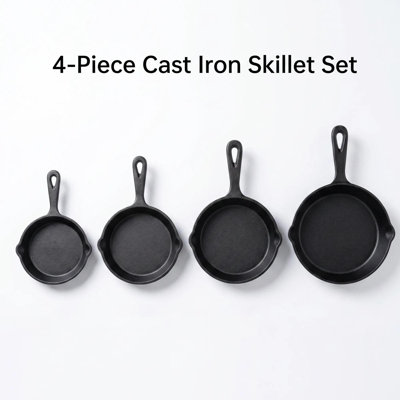 4-Piece Wok Pan Cast Iron Pan Skillet Frying Pan Cast Iron Pot Best  Seasoned Pan Cookware for Frying Saute Cooking