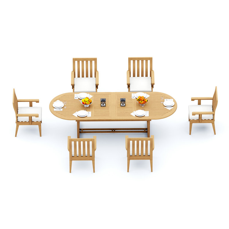 Caranas 6 - Person Teak Wood Patio Dining Set with Oval Table