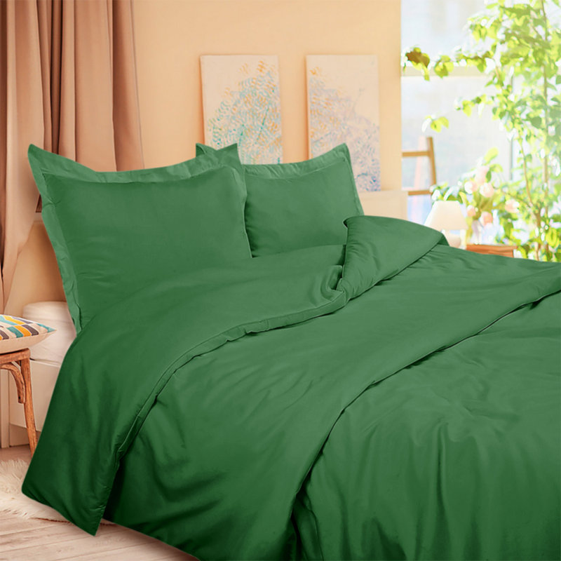 Ensemble de housse de couette en microfibre , Housse de couette double + 2 taies d'oreiller stan, Vert foncé