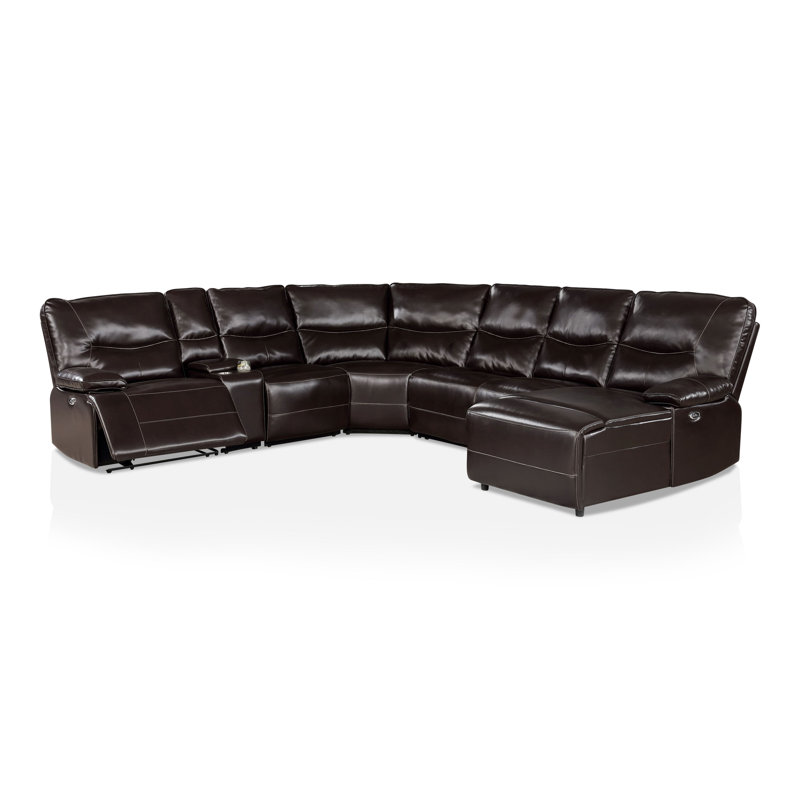 Canapé modulaire inclinable de 139,5 po Didde, Simili cuir brun foncé