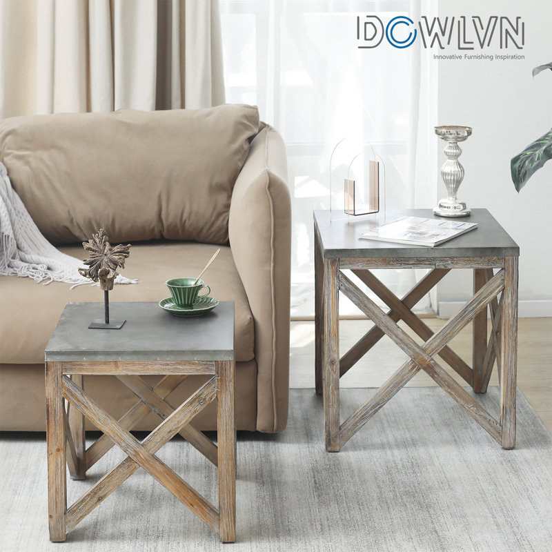 2 pcs. Galvanized Wooden Nesting End Tables