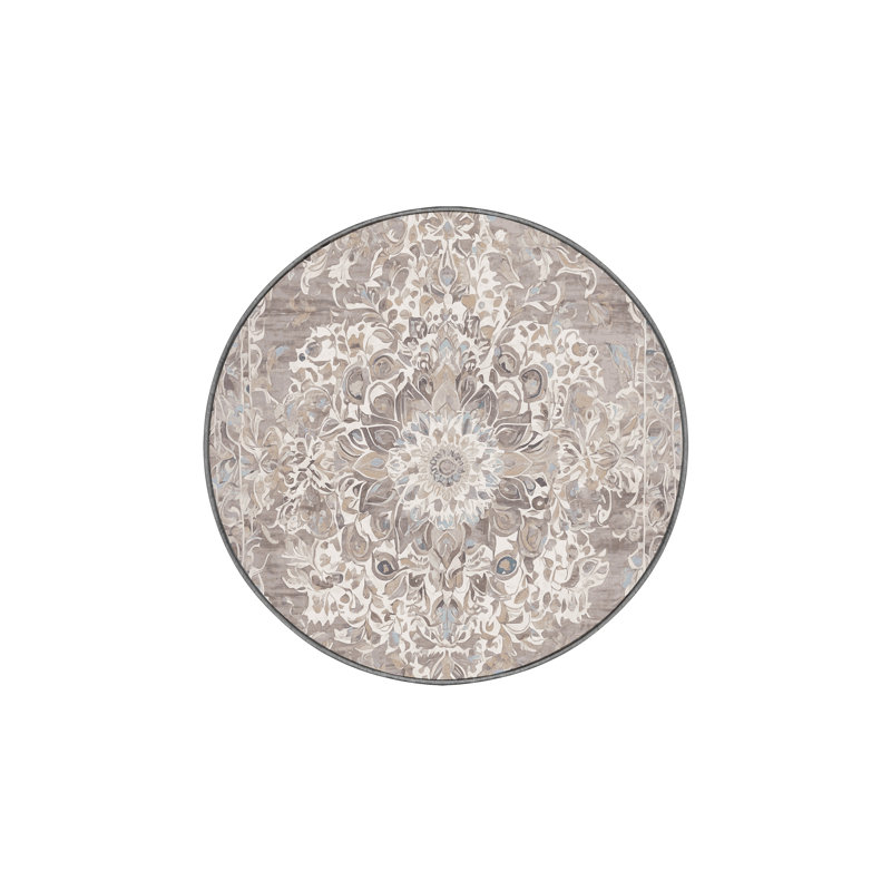 Machine Washable Gray Area Rug, Round 7'