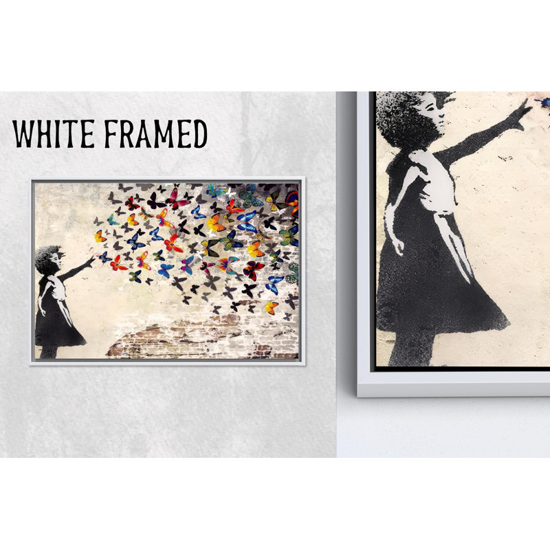 «Modern Banksy Girl Butterfly», reproduction de décor de rêve, toile blanche encadrée 1P, H : 47,3 x L : 82,7 pouces