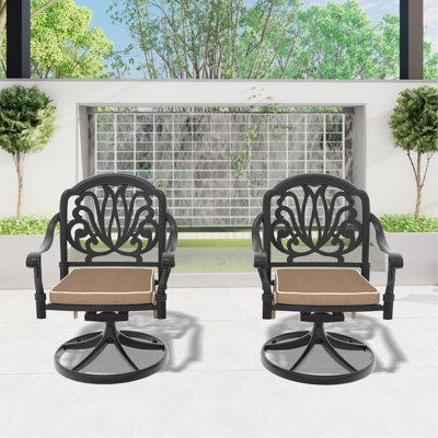 Cast Aluminum Patio Swivel Chair 2PCS With Black Frame And Cushions