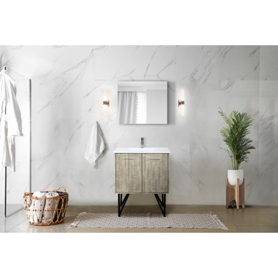 30 po L, meuble-lavabo rustique, comptoir en quartz, robinet, miroir à charnière de 28 po de largeur, meuble-lavabo pour salle de bain, surface, robinet, carré