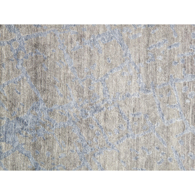 Modern Hand Knotted Area Rug in Gray/Taupe, Rectangle 8'11" x 11'8"