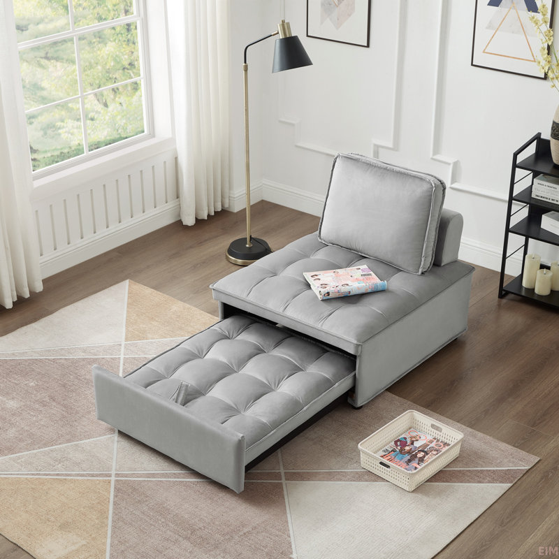 Canapé-lit convertible, canapé-lit simple en tissu de velours moderne, canapé-lit avec 1 coussin de dossier et dossier amovible, canapé-lit inclinable confortable pour le bureau et le salon