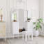 Coiffeuse de maquillage blanche antique: miroir triple + 6 tiroirs + tabouret