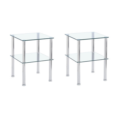 Table d'appoint transparente 2 pièces, table de bout à 2 niveaux, table de chevet moderne, canapé avec tablette de rangement pour le salon