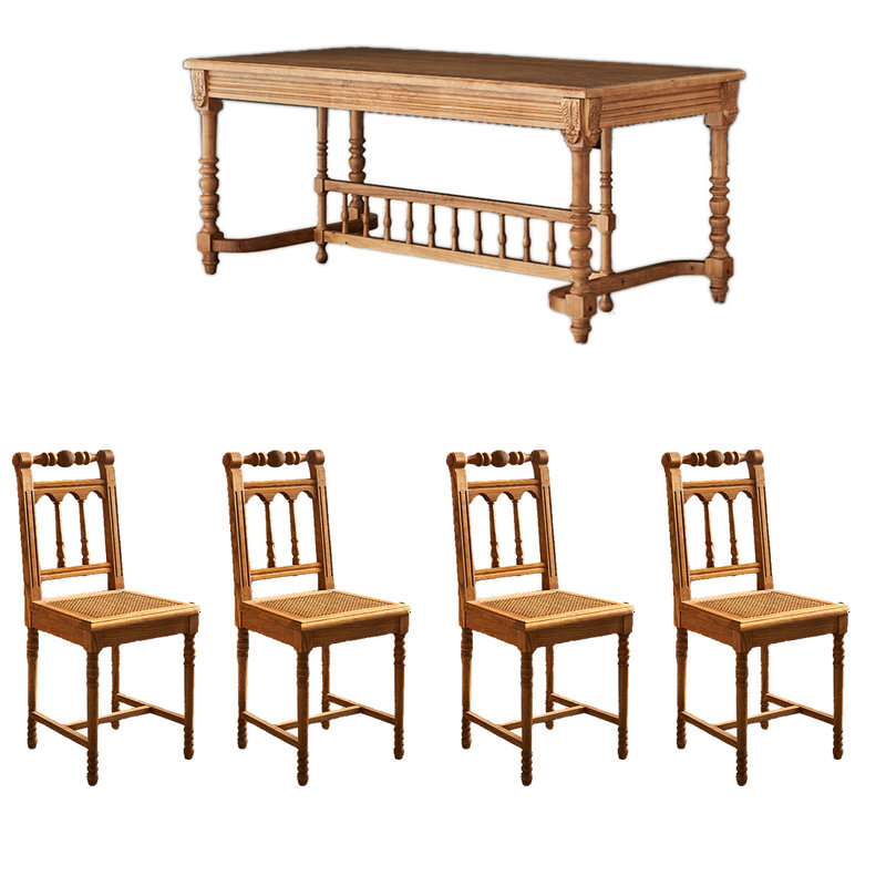 Solid Ash Wood Retro Durable Dining Table Sets., 30.71"H x 62.99"L x 31.5"W