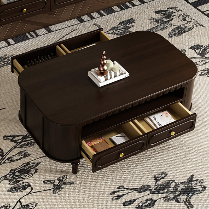 Elegant curvilinear coffee table with wooden feetA, 19.69" H x 47.24" L x 25.59" W