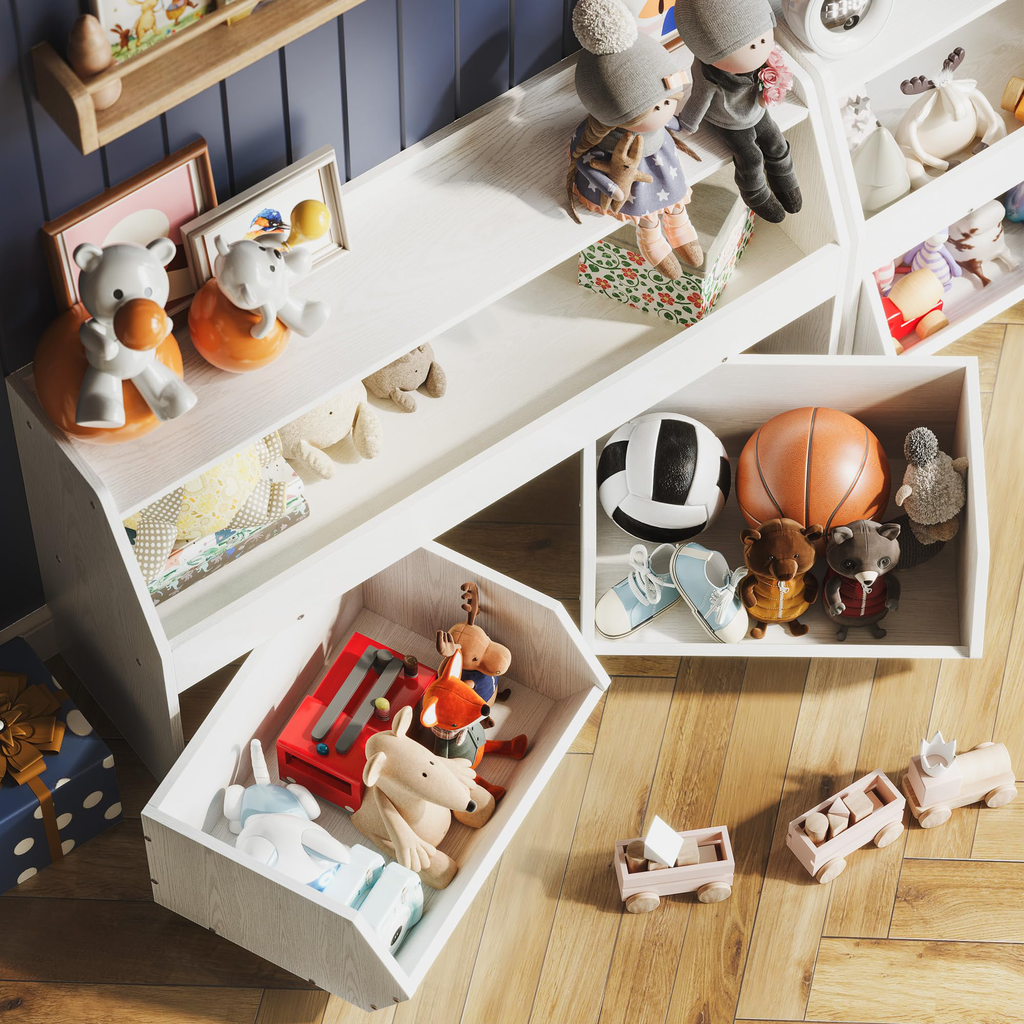 Toy Storage Organizer With Drawers & Wheels - Kids Bookshelf & Toy Cabinet For Playroom & Bedroom