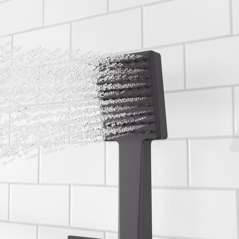 Eviva Edge Shower System With Slide Bar Hand-Shower And Thermostatic Valve, Matte Black