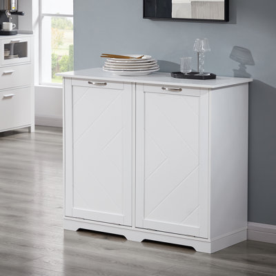 Armoire à poubelle double inclinable pour la cuisine, la salle de lavage et la salle de bain, pouvant contenir deux bacs de 10 gallons, armoire à ordures désodorisante avec assainisseur d'air, blanc