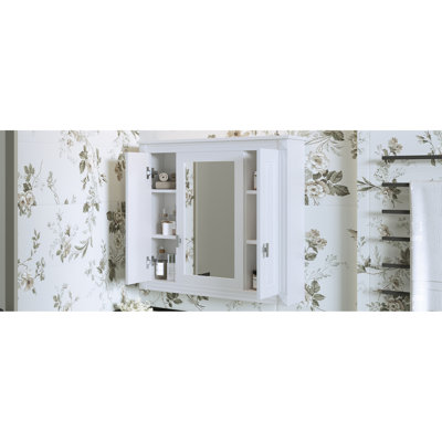 Bathroom Wall Cabinet With 4 Adjustable Shelves And Mirror, White, Space Efficient White Mounted Medicine Use