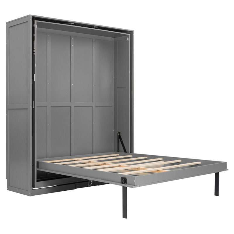 Grand lit escamotable rotatif avec supports de rangement cachés, Gris