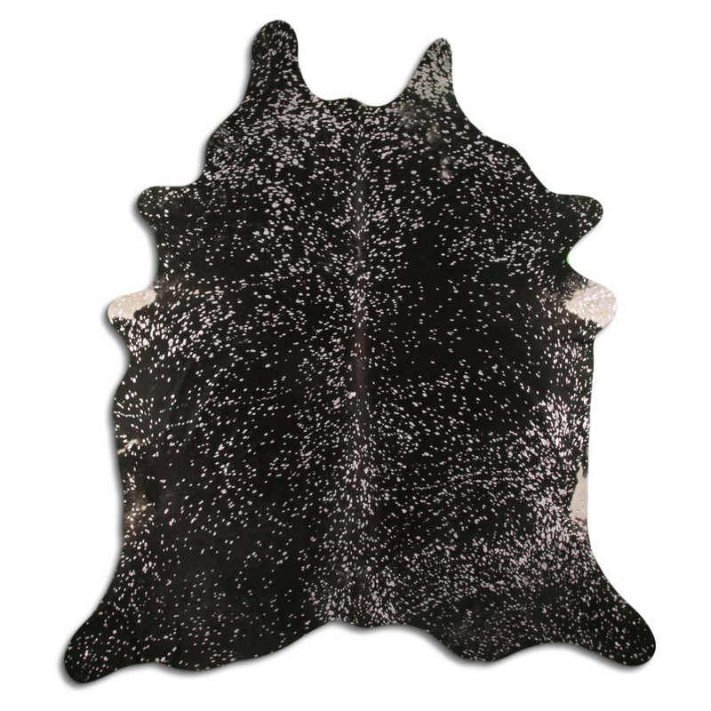 Tapis vache à la main argent/noir tissé à la main premium Parise