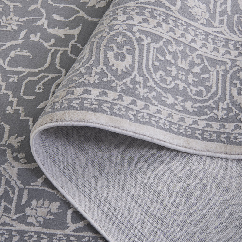 Tapis gris clair / crème à motif floral Calidia, Rectangle 6 pi x 8 pi