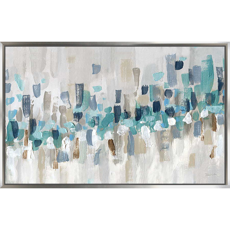 Staccato Blue II par - Peinture, Cadre flottant argent, H 39,5 po x l 63,5 po x P 2 po