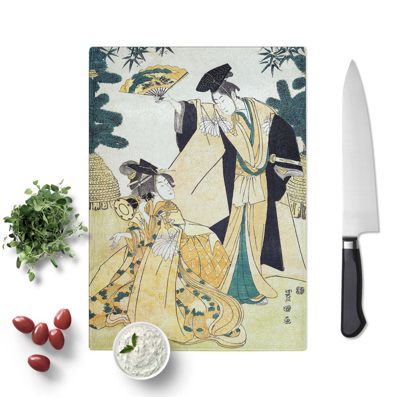 Tempered Glass a Young Lady and Man by Utagawa Toyokuni Chopping Board, 39cm W x 28.5cm L