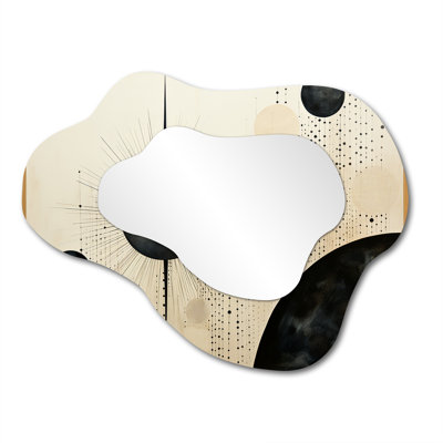 Velon Beige Black Mid Century Minimalist Oasis - Minimalism Cloud Decorative Wall Mirror, Beige Asymmetrical Large Mirror, Printed Metal Art