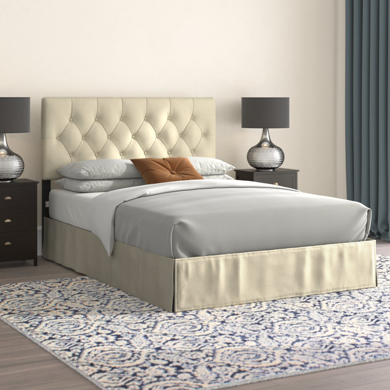 Lit plateforme simple touffeté Fareham, Beige, Double